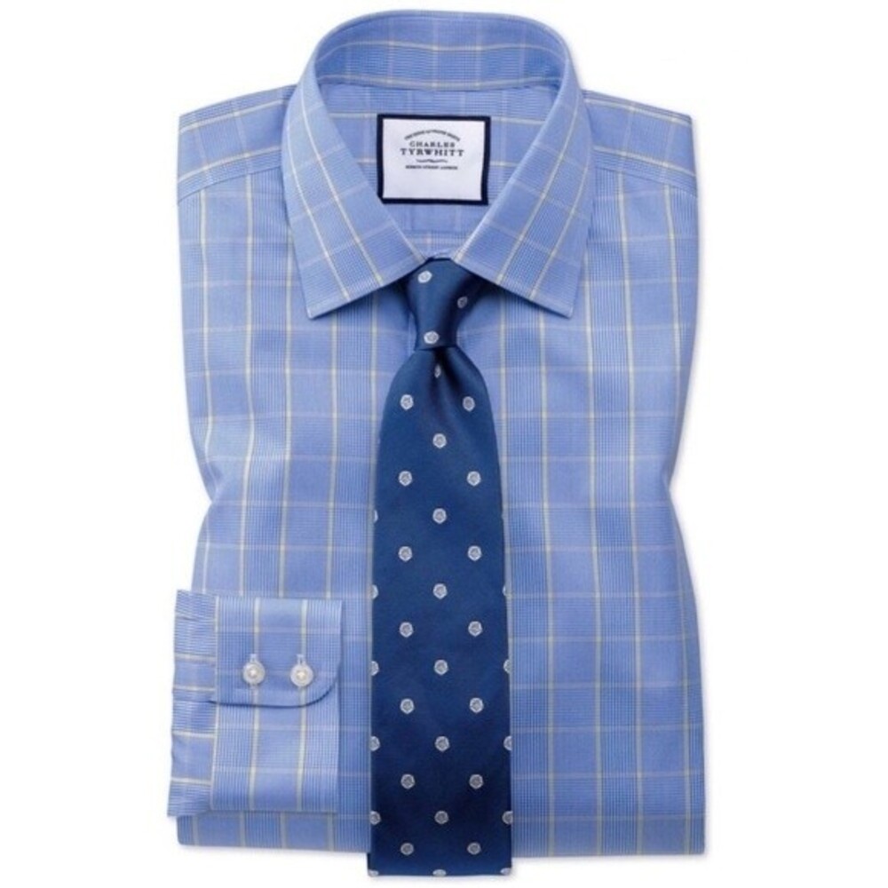 Charles Tyrwhitt Blue and Gold Prince of Wales Check Non-iron Slim Fit 16/36